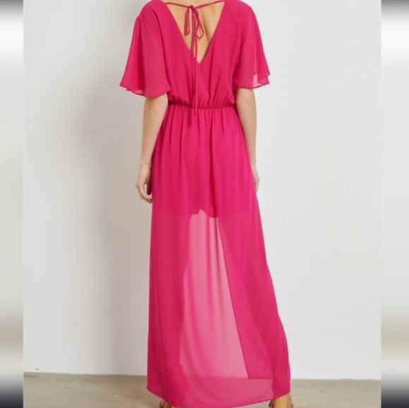 Women's Chiffon Romper-Dress Fuchia Size Large - Picture 1 of 7
